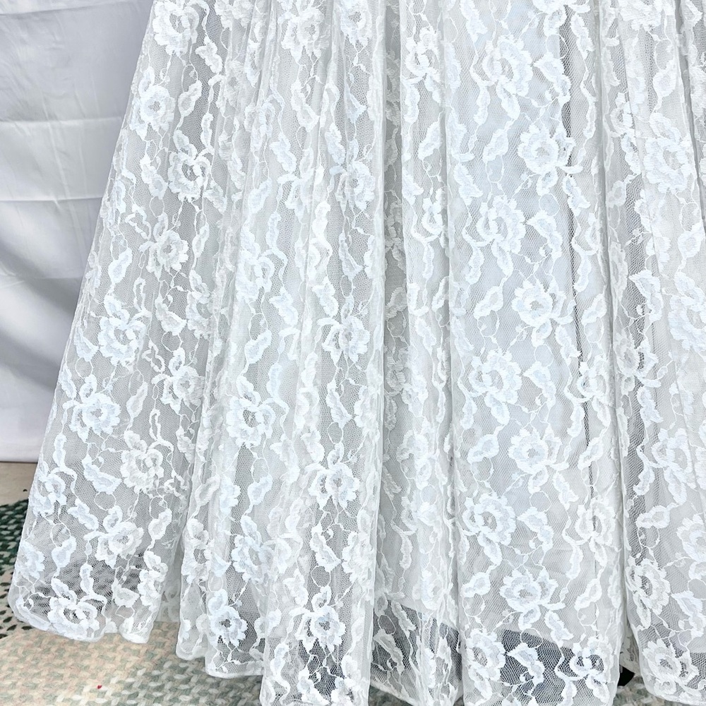 VINTAGE MCM 50s mid century lace wedding dress gown full long sleeve floral - Picture 10 of 16